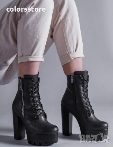 Боти на ток - черна кожа с черно ходило - BT13