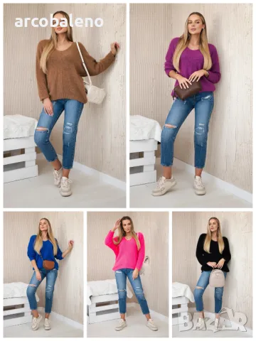 Дамски пуловер с V-образно деколте, 5цвята 