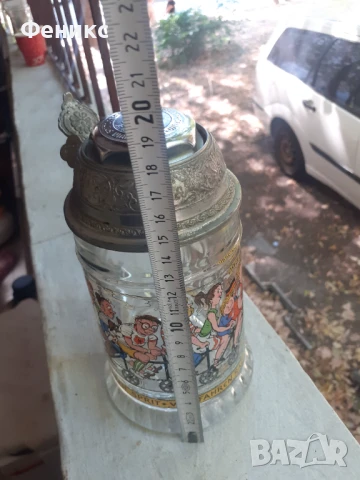 Стара немска халба за бира със звънец, снимка 8 - Антикварни и старинни предмети - 51357856