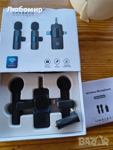 3 в 1 безжичен лавалиер микрофон с приемник. Комплект от 2 микрофона, 3.5 мм кръгъл, снимка 2 - Други - 51473447