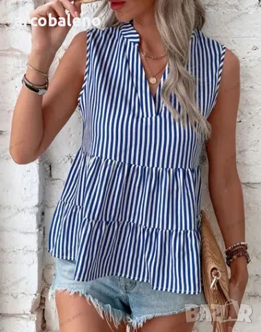 Дамска раирана риза без ръкави с v-образно деколте
