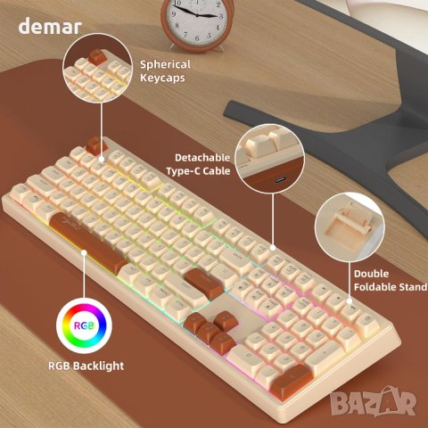 MAMBASNAKE V300 Retro 108 клавишна кабелна клавиатура с RGB подсветка, снимка 4 - Клавиатури и мишки - 43230308