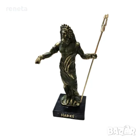 Статуетка Хадес, Метална, Мраморна основа, Зелена оксидация, 15 см, снимка 1