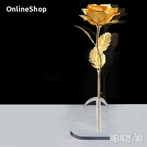 Златна роза 24 карата със стойка сърце, снимка 4 - Колиета, медальони, синджири - 53305800