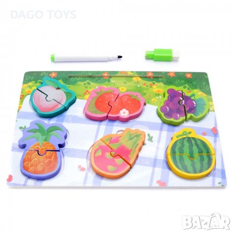 Дървен пъзел с дъска и маркер, снимка 2 - Образователни игри - 39795862