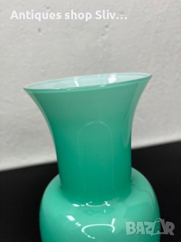 Стъклена ваза цвят тюркоаз. №4870, снимка 7 - Антикварни и старинни предмети - 43396875