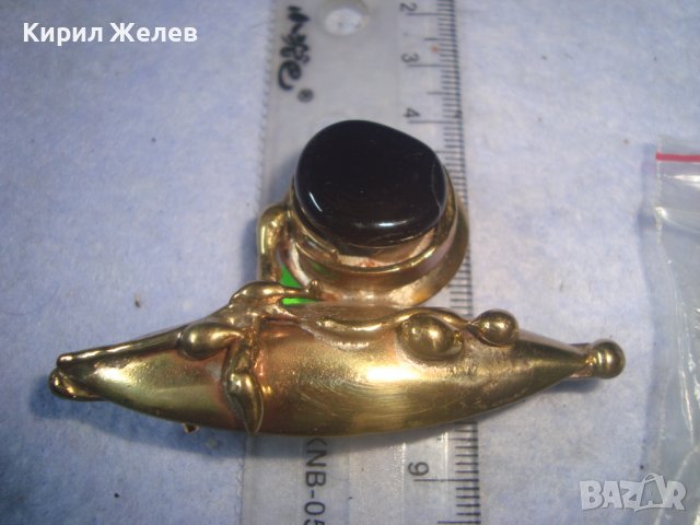 СТАРА ПОЗЛАТЕНА МЕСИНГОВА РЕТРО АРТ ДЕКО ВИНТИДЖ БРОШКА МАЙСТОРСКА РЯДКА ИЗРАБОТКА 13231, снимка 4 - Антикварни и старинни предмети - 37660889