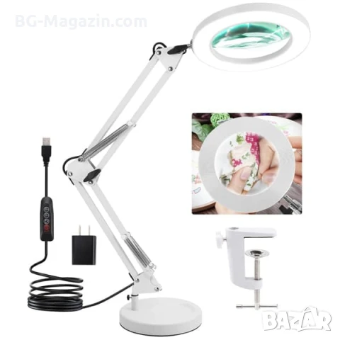 Професионална голяма настолна лупа с LED осветление четене за шиене гоблени стъклена бродиране лед, снимка 9 - Други инструменти - 50920958