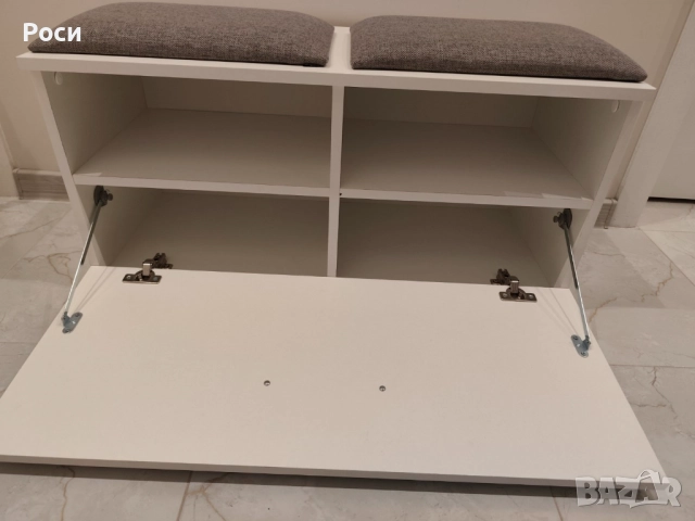 Шкаф за обувки с тапицирана пейка, бял, 85x45x35см, снимка 3 - Шкафове - 52791687