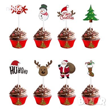 12 бр Коледни топери топера за мъфини кексчета хапки украса декор парти, снимка 5 - Други - 34842895