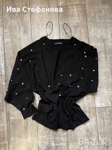 Wow 🤩 Черен  пуловер блуза  Zara овърсайз размер  с декорация перли, снимка 7 - Блузи с дълъг ръкав и пуловери - 43712131