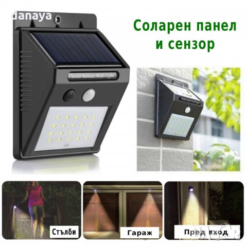 369 Водоустойчива стенна соларна LED лампа със сензор за движение 30 светлодиода, снимка 2 - Лампи за стена - 21518627