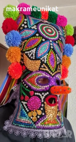 Кукерска маска, капашон, гугла, Новодел, Сурва, Кукерландия, маскарад, фестивал, събор, декорация , снимка 16 - Декорация за дома - 44190652