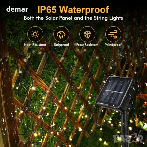 SLWOO Соларни лампи за външен монтаж - 5M 50 LED гирлянди, водоустойчиви, 2 режима, топло бяло, снимка 4 - Соларни лампи - 50951406