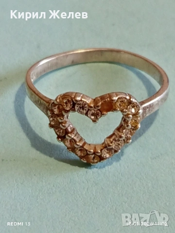 Сребърен пръстен във формата на сърце с инкрустирани кристали МОЙСАНИТ много красив 52798, снимка 6 - Пръстени - 53051731