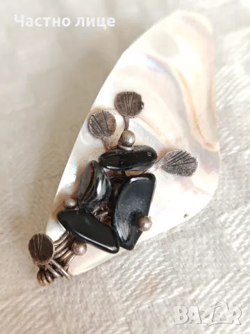 Сребърна Авторска Брошка със Седеф и Черен Оникс