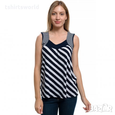 Нова дамска елегантна моряшка блуза без ръкави, райе, снимка 6 - Потници - 29039445