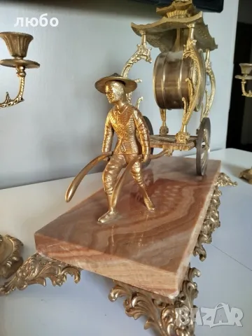 КАМИНЕН ЧАСОВНИК БРОНЗ И МРАМОР СЪС СВЕЩНИЦИ , снимка 8 - Стенни часовници - 49271670