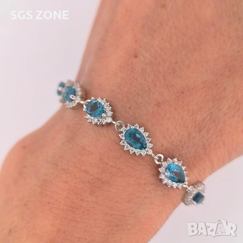 Сребърна гривна с необичаен лондонски топаз от Тайланд, снимка 2 - Гривни - 53450370