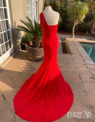 Дълга червена рокля с цепка, снимка 9 - Рокли - 38035812