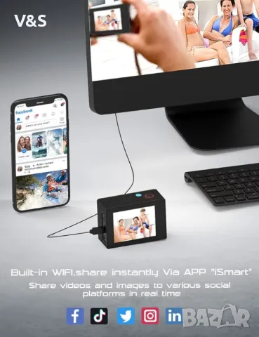  Екшан камера Apexcam X60 Pro, 4K, 60FPS, 2" LCD, Wi-Fi, , снимка 7 - Камери - 49817940