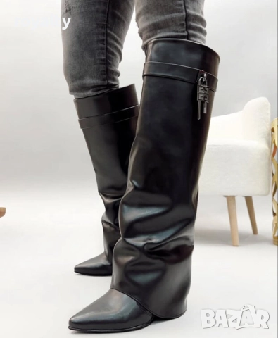 Ботуши на платформа - черна кожа