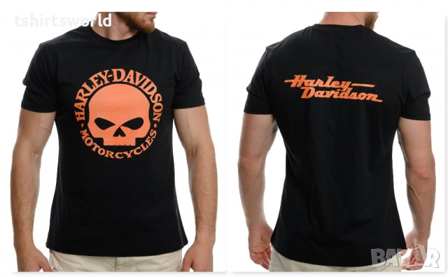 Нова мъжка тениска с дигитален печат HARLEY DAVIDSON с гръб, Череп, снимка 1 - Тениски - 37670218