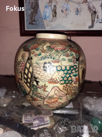Сатцума Satsuma стара ваза буркан порцелан маркирана, снимка 3 - Антикварни и старинни предмети - 43170899
