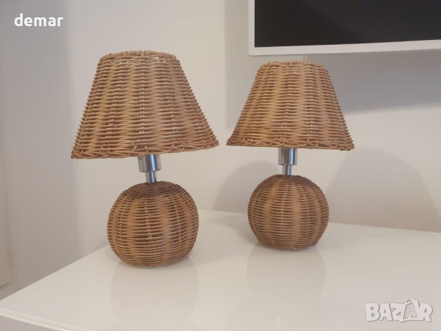 Екологична ратанова настолна лампа, ръчно плетен абажур, Е14, 2 броя, снимка 8 - Настолни лампи - 42937325