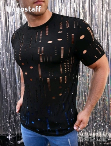 Нова на дупки тениска блуза фланелка т шърт Л, Хл 