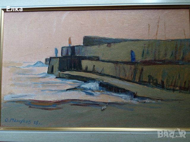 Картина масло Вълнолома Дъждовен ден, снимка 2 - Картини - 26436582