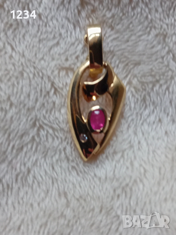 Дизайнерски златен медальон с естествен рубин и диамант ръчна изработка, снимка 5 - Колиета, медальони, синджири - 53509478