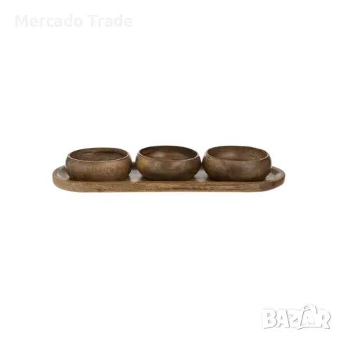 Плато за ордьоври Mercado Trade, 3бр. купички, Дърво, Кафяв, снимка 2 - Аксесоари за кухня - 50436663