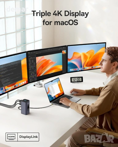 Докинг станция Baseus SpaceMate за MacBook и Windows, 3*4K HDMI,10Gbps, снимка 3 - Кабели и адаптери - 53373500
