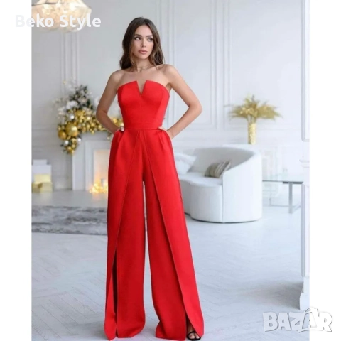 Стилен гащеризон с презрамки тип бюстие БЯЛО ЧЕРНО ЧЕРВЕНО, снимка 2 - Гащеризони - 52194111