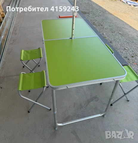 Къмпинг комплект 3 в 1: Сгъваема маса с 4 стола и чадър – лек, компактен и удобен за излети и почивк, снимка 2 - Градински мебели, декорация  - 50654781