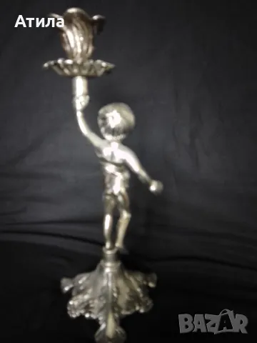 свещник херувим сребрист метал 25/10 см, снимка 4 - Декорация за дома - 49740779
