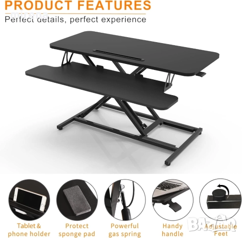 Бюро за изправяне, 91 см широка регулируема височина, два монитора 10, снимка 5 - Бюра - 51547054