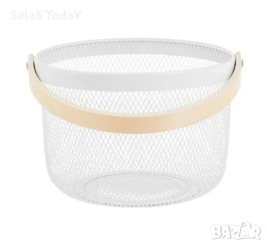 Кошница метална, кръгла, дървена дръжка, Ø25x17.5см , снимка 3 - Кутии за съхранение - 49347611