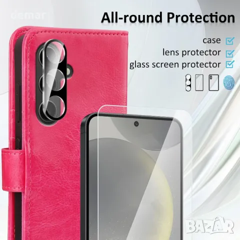 Калъф-портфейл MONASAY за Samsung Galaxy S24 5G 6.2 инча, ярко розов, снимка 3 - Калъфи, кейсове - 50034260