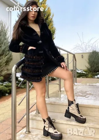 Боти на платформа - бежово и кафяво - LV44