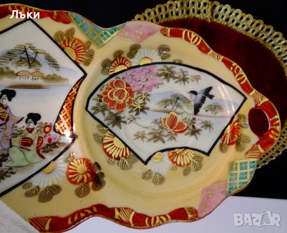 Плато японски порцелан,злато,синигер,гейши. , снимка 4 - Антикварни и старинни предмети - 37925439