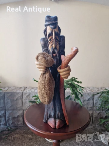 Прекрасна антикварна голяма дървена фигура статуетка , снимка 1