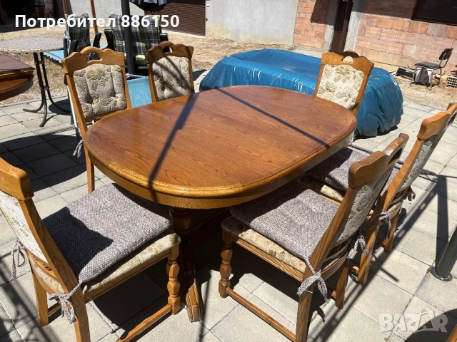 Трапезна маса със шест стола, снимка 2 - Маси - 52018076