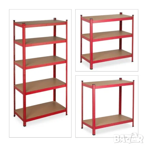 Тежкотоварен стелаж Relaxdays с 5 рафта в червено 180см,до 875кг , снимка 4 - Други стоки за дома - 48772375