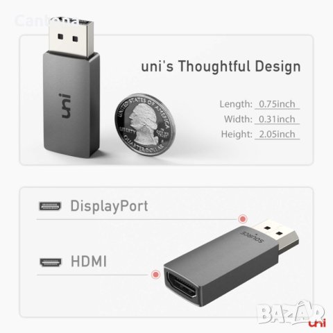 uni DisplayPort към HDMI адаптер, 4K UHD DP към HDMI конвертор, снимка 2 - Други - 40420010