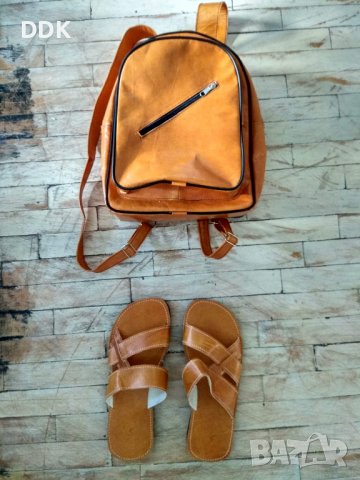 Кожена раница+чехли,ест.кожа,нови