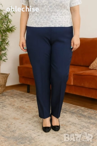 Дълъг класически дамски макси панталон в тъмно син цвят, снимка 2 - Панталони - 37325238