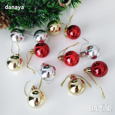 6179 Мини коледни топки за елха, 3 см, 12 броя, снимка 3 - Декорация за дома - 52001948