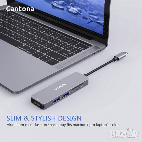 MOKiN USB Type-C Hub 5 в 1, 2xUSB 3.0, HDMI, TF/SD четец на карти, снимка 7 - Други - 35640946